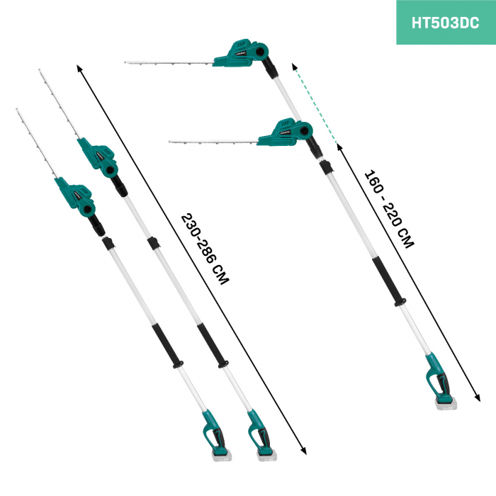 Telescopic Hedge trimmer 20V – 200 up to 260 cm. | Excl. battery and quick charger