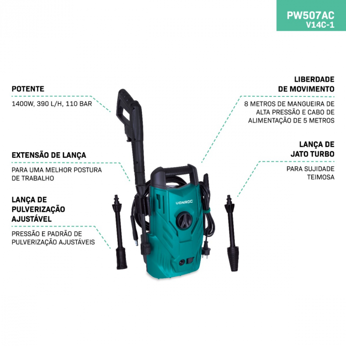 Pressure washer V14C-1 1400W - 110 bar | Incl. accessories