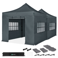Party Tent - 6x3 m - Premium Easy-Up Party Tent | Set incl. 2x Tent, Sidewalls and Connection Kit - Grey