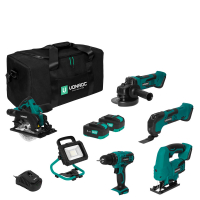 Conjunto de ferramentas VPower 20V - 4.0Ah | Incl. 5 máquinas, 2 baterias e carregador 