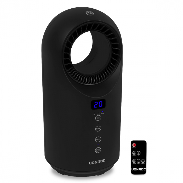 Aquecedor elétrico com ventoinha - 1500W - cerâmica - preto | sem lâmina - função oscilante main product photo